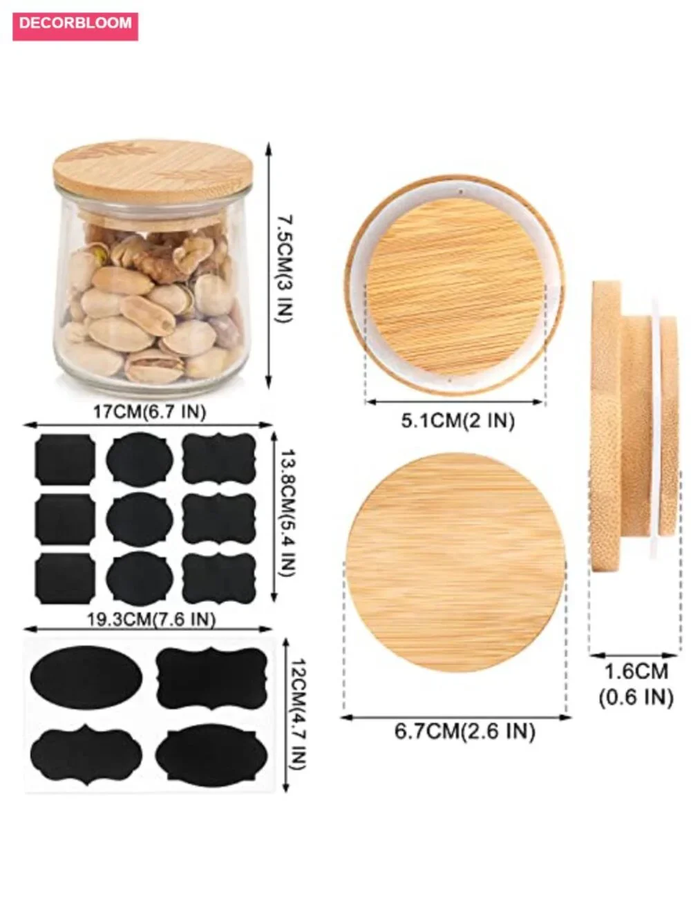 8 Pack Oui Yogurt Jar Bamboo Lids with Silicone Sealing Rings Airtight Storage